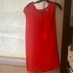 Scotch and soda (Amsterdam brand) orange dress, sheer in shoulder, pink trim